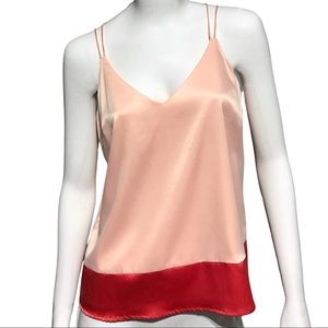 bebe Colorblock Pink Satin V Neck Blouse